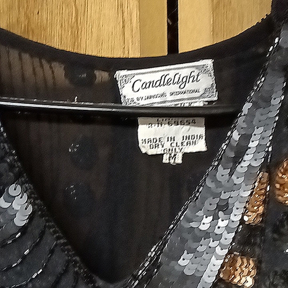 💋Vintage sequin beaded  top blouse cocktail   80's 90's - Picture 2 of 3